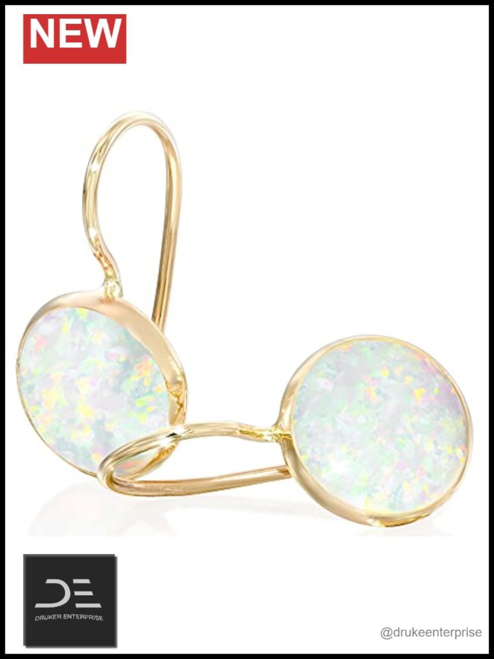 14K Gold Dangle Drop Earrings White Opal Birthstone Jewelry Gift for Women